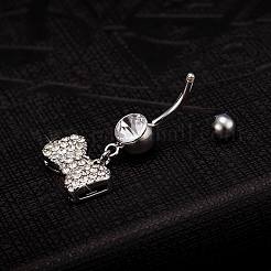 Piercing Jewelry Real Platinum Plated Brass Rhinestone Bowknot Navel Ring Belly Rings&nbsp;AJEW-EE0001-79A
