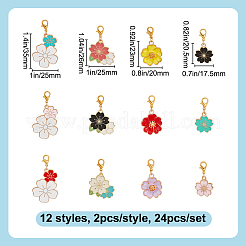 24個 12スタイルの花合金エナメルシューズチャーム  合金製カニカン付き  ミックスカラー  33~48mm  2個/スタイル&nbsp;HJEW-DR00090