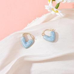 エナメルハートフープピアス  女性のためのゴールデンブラスジュエリー  ブルー  19.5x16x4mm  ピン：0.6x1mm&nbsp;JE1108C