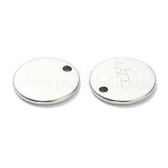 変色しない304ステンレススチールチャーム  鳥とフラットラウンド  ステンレス鋼色  11.5x1mm  穴：1.5mm&nbsp;STAS-P280-14P