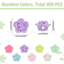 400個の不透明なアクリルビーズ  花  ミックスカラー  12x12.5x7.5mm  穴：1.6mm&nbsp;MACR-ME0001-10