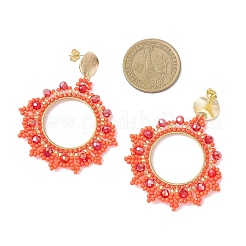 Glass Seed Bead Woven Stud Earrings&nbsp;EJEW-MZ00597-01