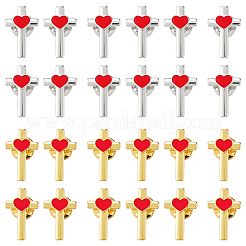 24Pcs 2 Colors Cross with Heart Alloy Enamel Lapel Pin Backs for Backpack Clothes&nbsp;JEWB-FG0001-59