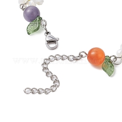 Flower Leaf Cat Eye & Glass Chain Bracelets for Women&nbsp;BJEW-TA00541