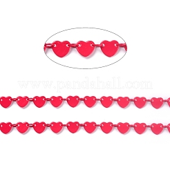 3.28 フィートのスプレー塗装された真鍮リンク チェーン  ハンダ付け  ハート  サクランボ色  ハート：6x6.5x0.4mm  リンク：4x3x0.5mm&nbsp;X-CHC-H103-01A