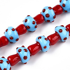 手作りランプワークビーズ連売り  キノコ  ライトスカイブルー  15~16.5x11.5~13mm  穴：2mm  約20個/連  12.60~12.99インチ（32~33cm）&nbsp;X-LAMP-N024-09H