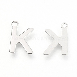 変色しない201ステンレススチールチャーム  アルファベット  文字.k  12x9x0.6mm  穴：1.4mm&nbsp;X-STAS-C021-06P-K