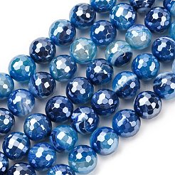 天然バンデットアゲートビーズ連売り  ラウンド  多面カット  パール光沢メッキ  ブルー  12mm  穴：1.2mm  約32個/連  14.96''（38センチメートル）&nbsp;G-B191-A02-12mm