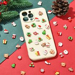 クリスマステーマのミニ不透明樹脂デコデンカボション90個、18スタイル  ミックスカラー  混合図形  10.5~14x10~15x4.5~7mm  5個/スタイル&nbsp;CRES-CJ0001-71