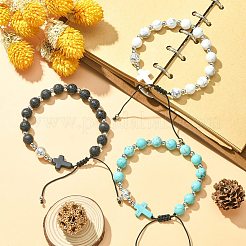 3 個 3 スタイル宝石ラウンド & クロス編組ビーズブレスレット  女性用の調節可能なナイロンコードブレスレット  内径：2-1/8~3-1/8インチ（5.5~8cm）  1style / pc&nbsp;BJEW-TA00321
