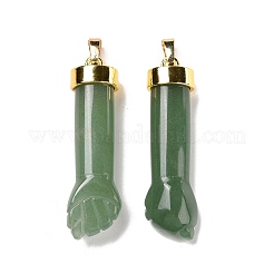 天然石&合成ミックスストーンペンダント  ゴールデントーン真鍮パーツ  拳の形  45x12x10mm  穴：4.5x7.5mm&nbsp;G-K322-01-G