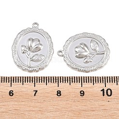 304ステンレスペンダント  オーバル フラワーチャーム付き  ステンレス鋼色  22.5x18.5x3mm  穴：1.4mm&nbsp;STAS-L317-06P