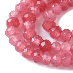 染め天然マレーシアジェイド翡翠ロンデルビーズ連売り  多面カット  サクランボ色  4x2~3mm  穴：1mm  約110~115個/連  14インチ&nbsp;G-E316-2x4mm-62