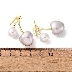 チェリー真鍮スタッドピアス  人工貝殻付き  ゴールドカラー  ホワイト  32x22mm&nbsp;EJEW-V017-01D-G