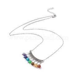 Natural Mixed Gemstone Beaded Curved Rectangle Pendant Necklace&nbsp;NJEW-P274-06