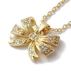 Brass Micro Pave Clear Cubic Zirconia Cable Chain Bowknot Pendant Necklaces for Women&nbsp;NJEW-C054-02A-G