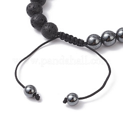 Non-Magnetic Synthetic Hematite & Natural Lava Rock Beads Braided Bead Bracelets&nbsp;BJEW-JB12611-02