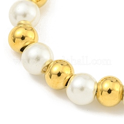 8mm 304 ステンレススチール & 201 ステンレススチール & プラスチックパールラウンドビーズネックレス (女性用)  ゴールドカラー  16.54インチ（42cm）&nbsp;NJEW-G144-03G