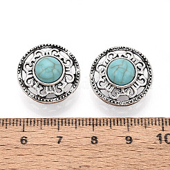 亜鉛合金と天然ターコイズボタン  1穴  フラットラウンド  アンティークシルバー  18.5mm  穴：2.5mm&nbsp;BUTT-WH0057-001C-AS