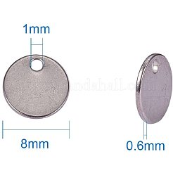 304ステンレススチール製刻印入りブランクタグペンダント  フラットラウンド  ステンレス鋼色  8x0.6mm  穴：1.5mm&nbsp;STAS-PH0010-25