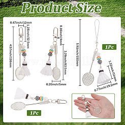 2個 2スタイル バドミントン&ラケット 合金&樹脂&PVCペンダント装飾  ホワイト  116~150mm  1個/スタイル&nbsp;AJEW-BM0001-21
