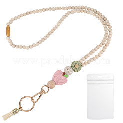 木製チェーンバッグストラップ  シリコーンの発見  携帯電話アクセサリー用  花  535mm&nbsp;AJEW-WH20072-29C
