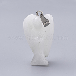 Angel Natural White Jade Pendants with Brass Clasps&nbsp;G-R220-13M