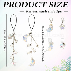 6 個のプラスチックモバイル防塵プラグ  ガラスペンダント付き  ミックスカラー  24~136mm  6個/セット&nbsp;HJEW-MA00027