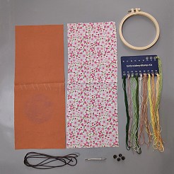 Diy 刺繍 花 ブローストリング バッグ メイキング キット  プラスチック模造竹刺繍フレームを含む  針  スレッド  綿麻布  ランダムな裏地の色  サンゴ  190x35x0.2mm&nbsp;DIY-WH0410-91C