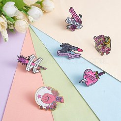 7 スタイル ハート & ムーン & リップ & ルゴサ ローズ エナメル ピン 7 個  電気泳動黒メッキ合金フェミニズム テーマ ワード ブローチ バックパック服  ミックスカラー  20.5~43x17~33.5x1~1.5mm  ピン：1~1.2mm  1個/スタイル&nbsp;JEWB-SZ0001-81