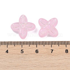 つや消し透明なアクリルビーズ  花  シルバーライン入り  ABカラーメッキ  ピンク  16.5x17x5.5mm  穴：1.8mm  約33個/20g&nbsp;X1-OACR-P029-09B-01