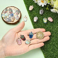 20個10スタイルアロイエナメルペンダント  フクロウ  プラチナ  ミックスカラー  23~23.5x13x2~2.5mm  穴：1.6mm  2個/スタイル&nbsp;ENAM-YW0006-95