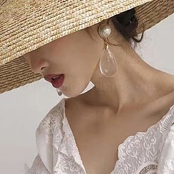Brass & Imitation Pearl Round Stud Earrings&nbsp;WG00083-01