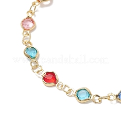 女性用真鍮ガラスフラットラウンドリンクブレスレット  フラットラウンド  カラフル  7-1/8インチ（18.1cm）&nbsp;BJEW-JB12382