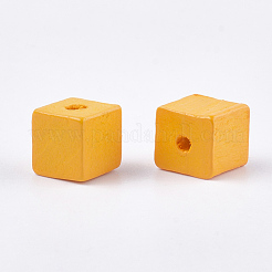 塗装天然木ビーズ  キューブ  ゴールド  10x10x10mm  穴：2mm&nbsp;WOOD-T021-07G