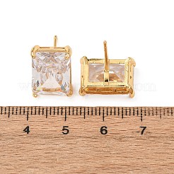 Brass Pave Clear Cubic Zirconia Stud Earrings for Women&nbsp;EJEW-F418-22G