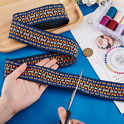 ヴィンテージジャカードポリエステルリボン  刺繍入りの織りリボン  DIYの衣類の付属品の装飾のため  ブルー  2インチ（50mm）  約5.00ヤード（4.57m）/ロール&nbsp;OCOR-WH0101-42C
