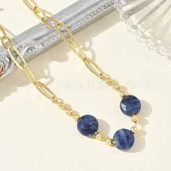Natural Sodalite Faceted Flat Round Beaded Brass Paperclip Chain Bracelets&nbsp;GG-CBA37F5-02G-13