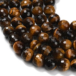 天然石タイガーアイビーズ連売り  多面カット  ラウンド  10mm  穴：1mm  約38~39個/連  15.16''（38.5センチメートル）&nbsp;G-C280-B21-10mm