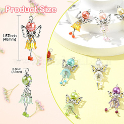 50個10スタイルの手作りシードビーズペンダント  天使のペンダント  合金の羽とアクリルの花ビーズ付き  ミックスカラー  40mm  穴：2.5mm  5個/スタイル&nbsp;PALLOY-CJ00084