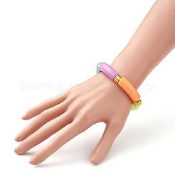 不透明なアクリルビーズブレスレット  カーブチューブ  カラフル  内径：2インチ（5.1cm）&nbsp;BJEW-JB06513-05