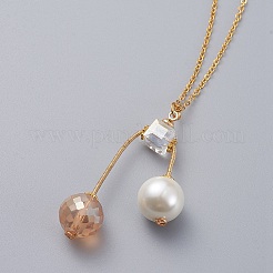 Eco-Friendly Glass Pearl & Glass Beads Pendant Necklaces&nbsp;NJEW-JN02622-02