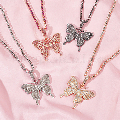 4Pcs 4 Colors Rhinestone Butterfly Pendant Necklaces Set with Cup Chains&nbsp;NJEW-AN0001-33