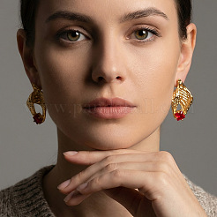 304ステンレススチール製、パヴェセッティングのキュービックジルコニアスタッドピアス  ナゲット  ゴールドカラー  31x18mm&nbsp;WG7344A-01