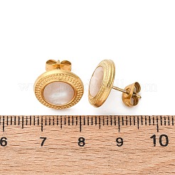 304 Stainless Steel Natural White Shell Stud Earrings&nbsp;EJEW-Z103-04G-02