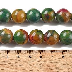 天然マルチカラー瑪瑙ビーズ連売り  染め＆加熱  ラウンド  ダークチソウ  14mm  穴：1.5mm  約28個/連  15.31''（38.9センチメートル）&nbsp;G-A261-B04-14mm