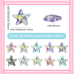 100個 10色ヒトデ 手作りガラスビーズ  ミックスカラー  14~15x14~15.5x6.5~7mm  穴：1mm  10個/カラー&nbsp;GLAA-SC0002-80B
