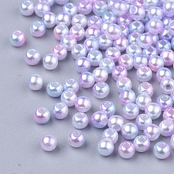 レインボーABSプラスチックイミテーションパールビーズ  グラデーションマーメイドパールビーズ  ラウンド  プラム  7.5~8x7~7.5mm  穴：1.6mm  約2000個/500g&nbsp;OACR-Q174-8mm-01