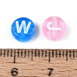 透明なアクリルビーズ  アルファベット付きフラットラウンド  ミックスカラー  6.5~7x3.5~4mm  穴：1.5~1.6mm  約3846個/500g&nbsp;TACR-Q013-03