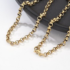 304ステンレススチールローロチェーンネックレス  長持ちメッキ  PVD真空メッキ304ステンレススチールビーズと留め具付き  ゴールドカラー  17.2インチ（43.8cm）  4mm&nbsp;NJEW-F248-21A-G